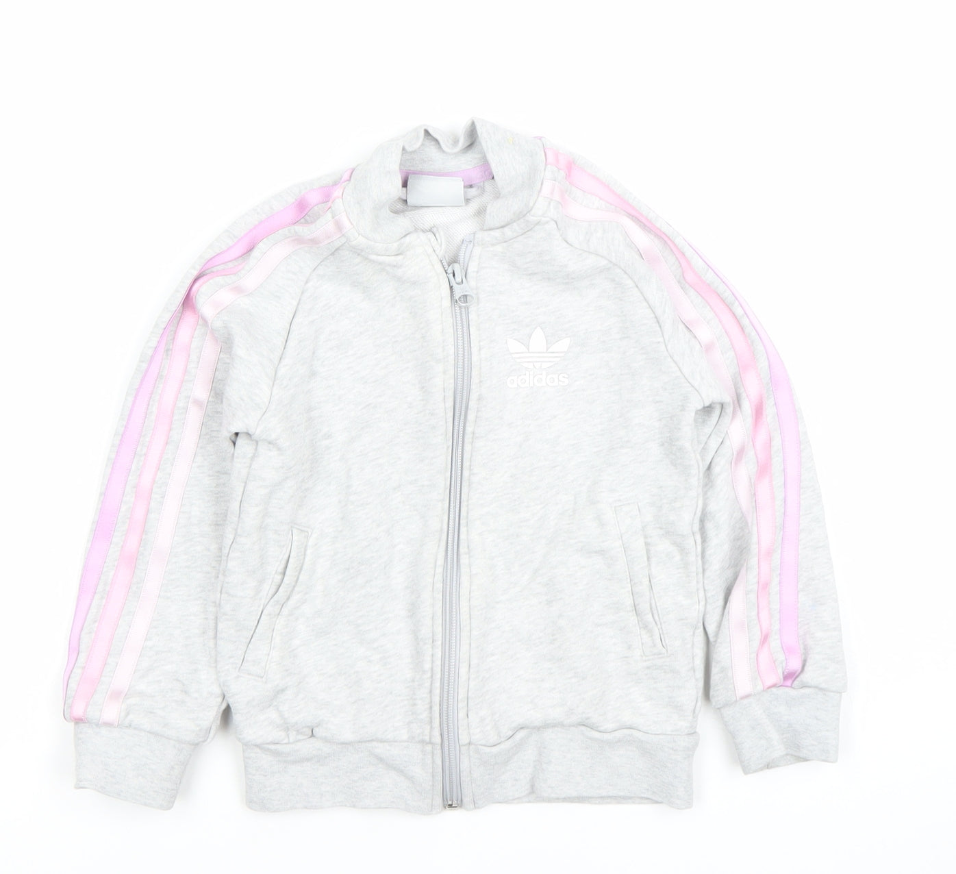 adidas Girls Grey Full Zip Hoodie 4-5 Years Logo Sports Sweatshirt