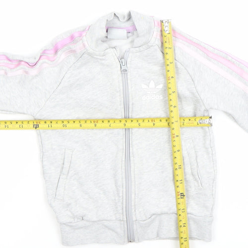 adidas Girls Grey Full Zip Hoodie 4-5 Years Logo Sports Sweatshirt