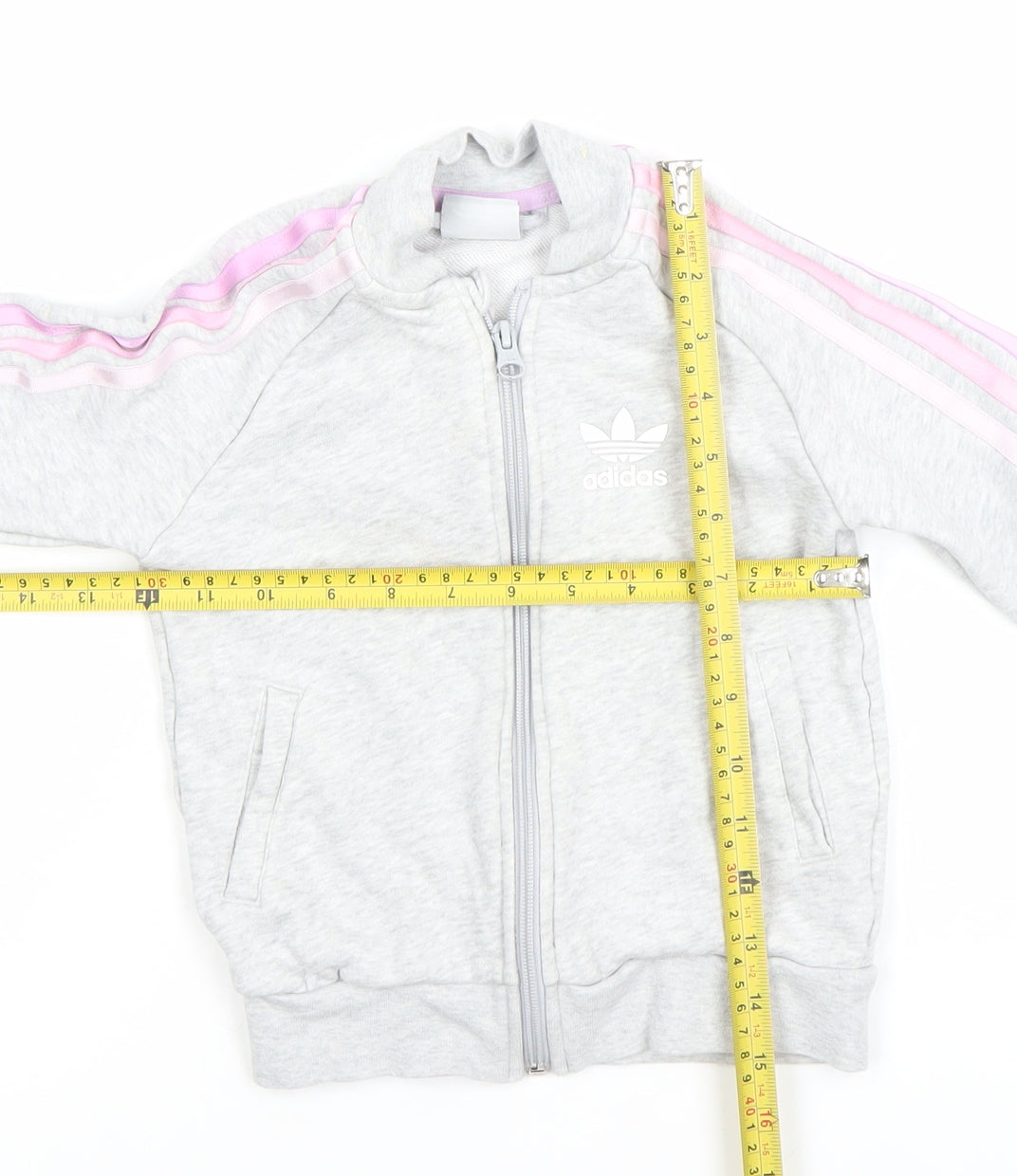 adidas Girls Grey Full Zip Hoodie 4-5 Years Logo Sports Sweatshirt