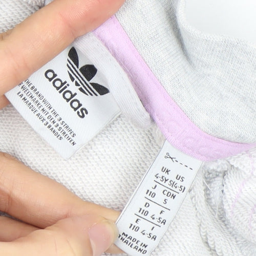 adidas Girls Grey Full Zip Hoodie 4-5 Years Logo Sports Sweatshirt