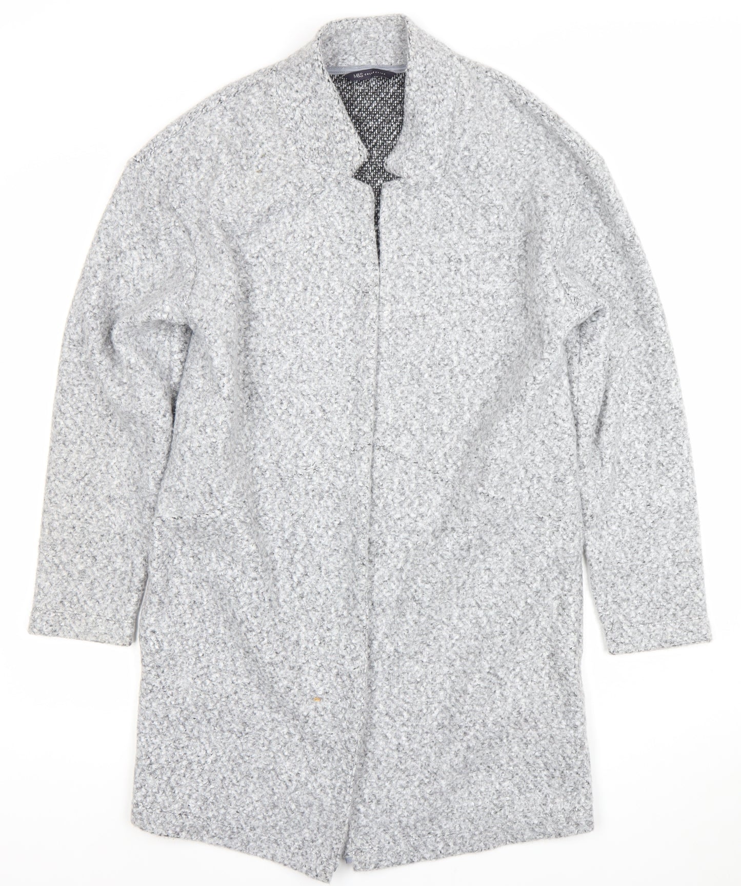Marks and Spencer Women’s Grey Long Open Coat Size 10 Polyester Tweed