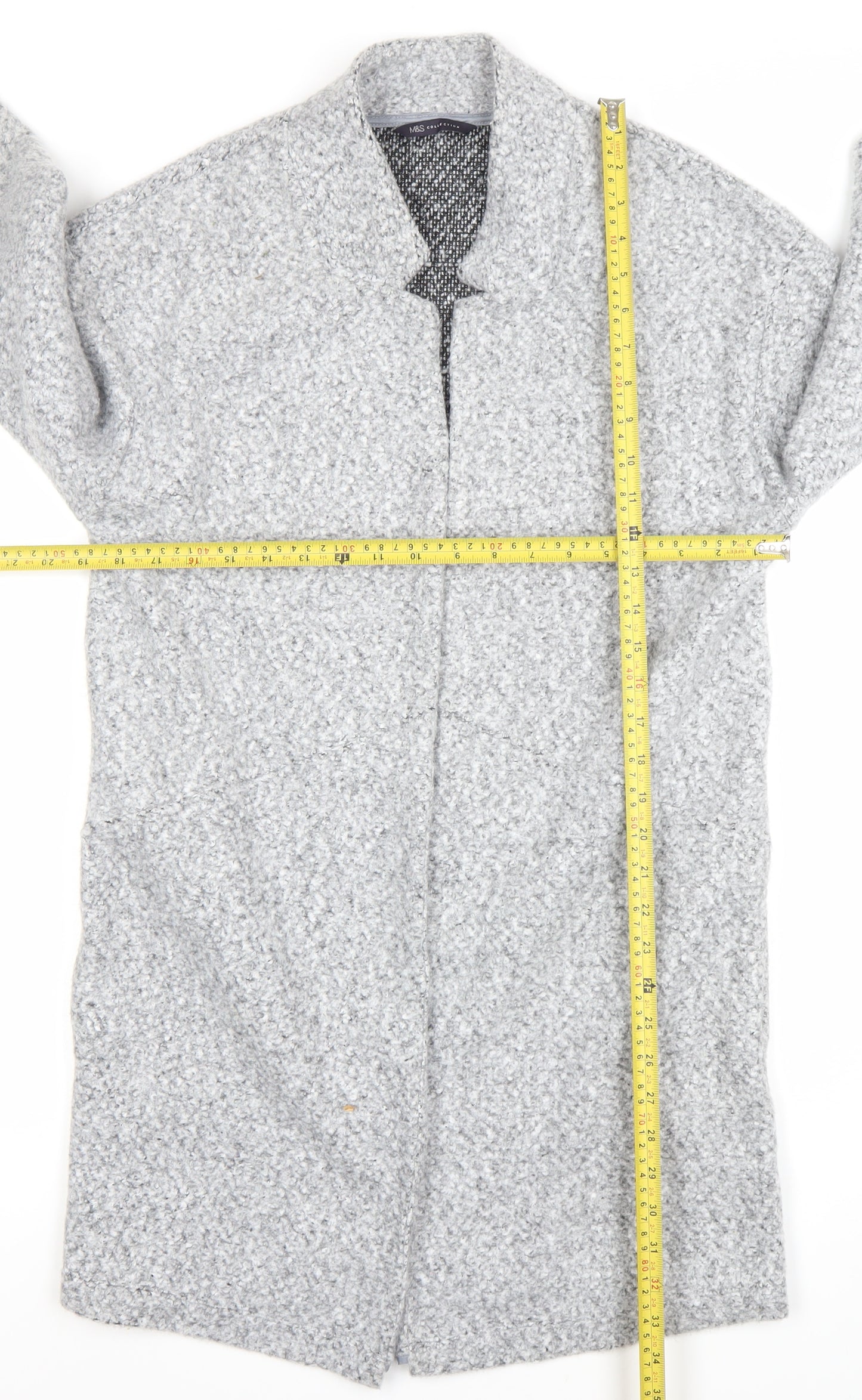 Marks and Spencer Women’s Grey Long Open Coat Size 10 Polyester Tweed
