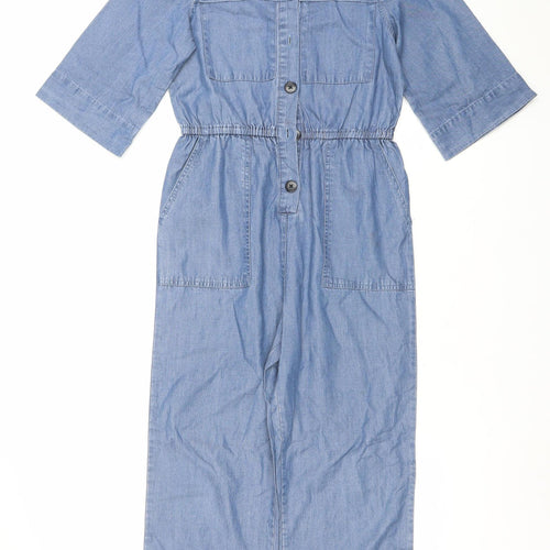 Leigh Tucker Willow Girls Blue Chambray Cotton Jumpsuit 8-9 Years Buttoned