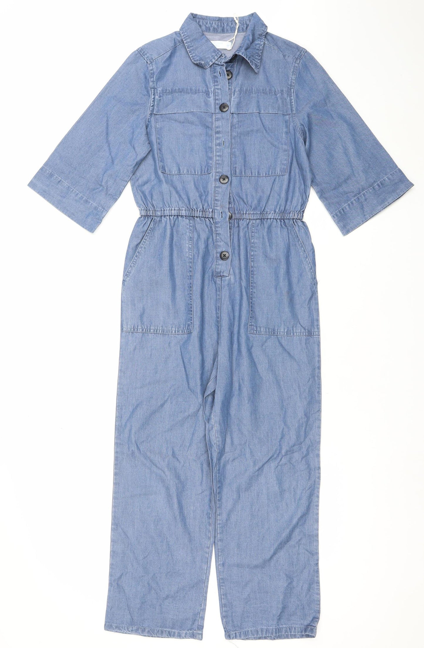 Leigh Tucker Willow Girls Blue Chambray Cotton Jumpsuit 8-9 Years Buttoned