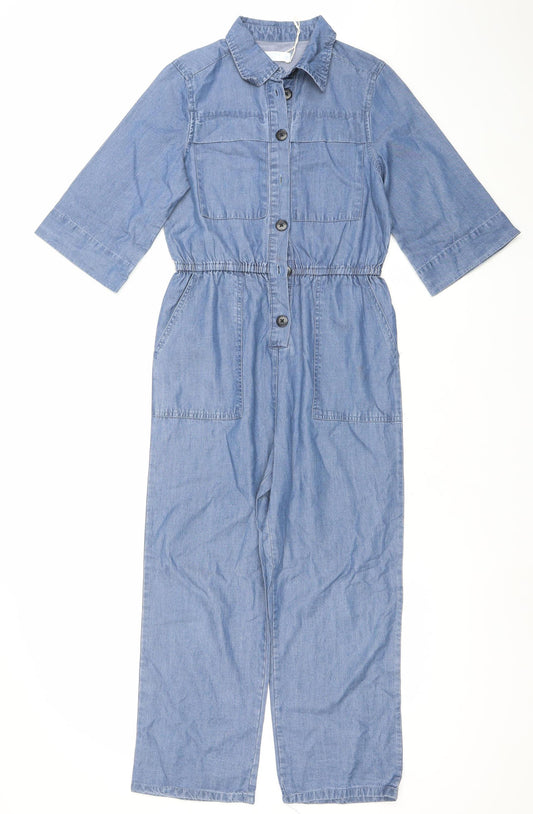 Leigh Tucker Willow Girls Blue Chambray Cotton Jumpsuit 8-9 Years Buttoned