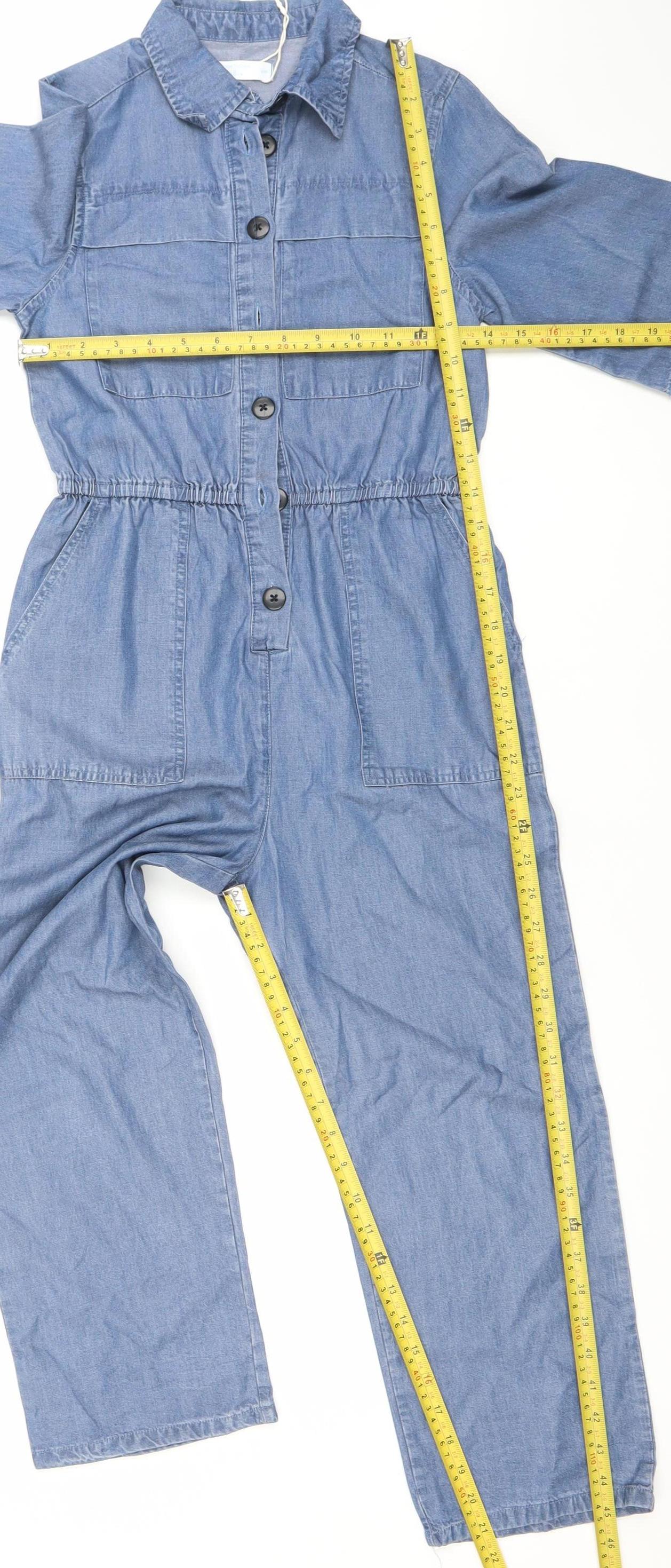 Leigh Tucker Willow Girls Blue Chambray Cotton Jumpsuit 8-9 Years Buttoned