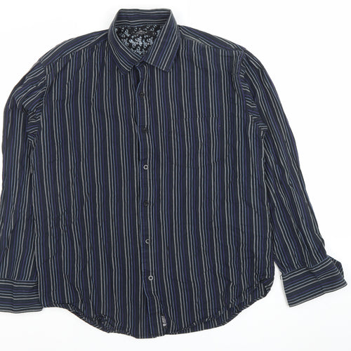 Josef Originals Men's Blue Stripe Long Sleeve Cotton Casual Shirt L