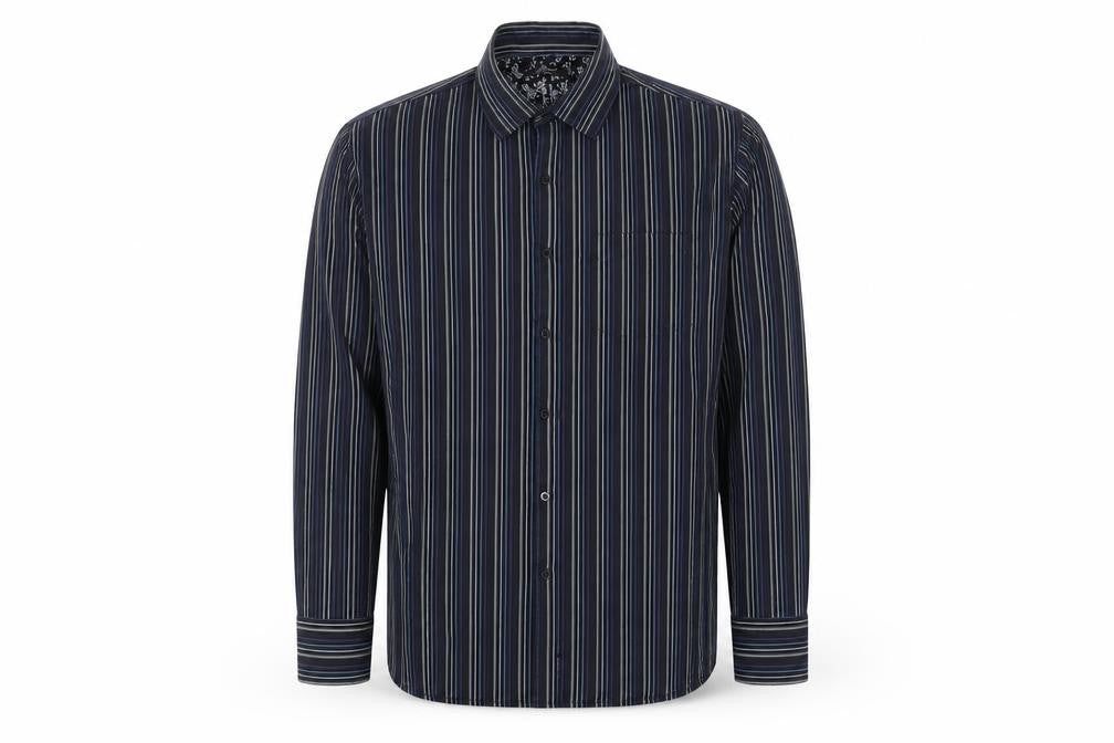 Josef Originals Men's Blue Stripe Long Sleeve Cotton Casual Shirt L