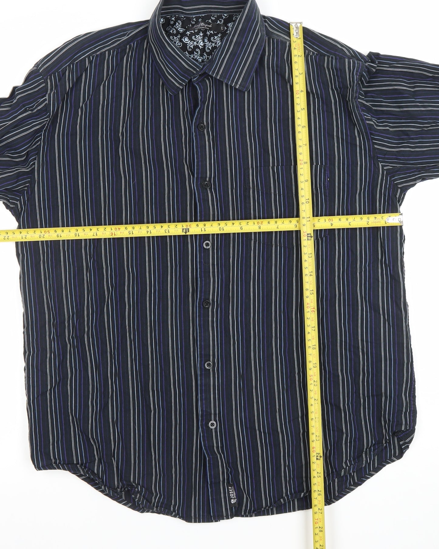 Josef Originals Men's Blue Stripe Long Sleeve Cotton Casual Shirt L