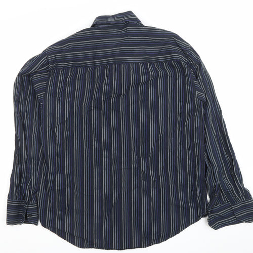Josef Originals Men's Blue Stripe Long Sleeve Cotton Casual Shirt L