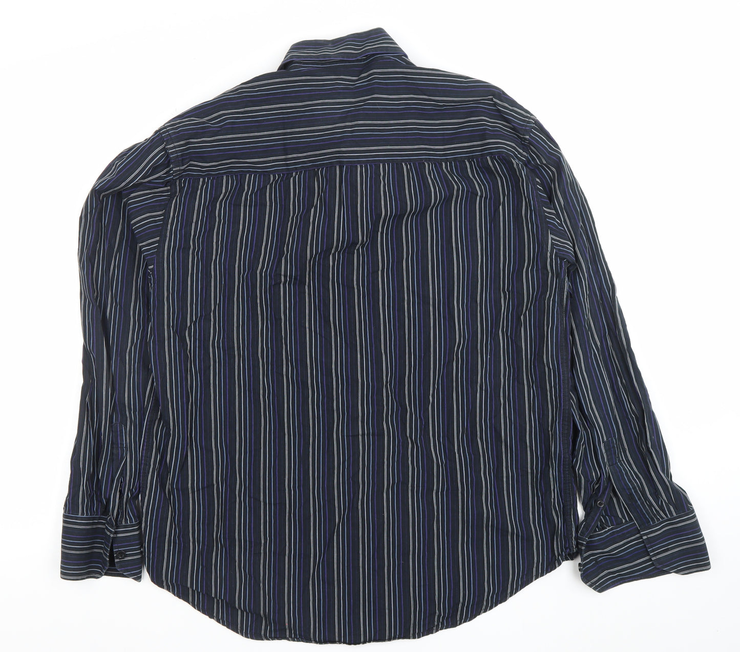 Josef Originals Men's Blue Stripe Long Sleeve Cotton Casual Shirt L