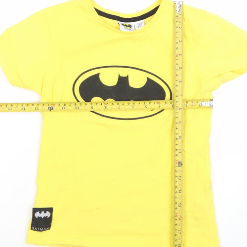 Boys Yellow Batman Logo T-Shirt 7-8 Years Lightweight Cotton Tee