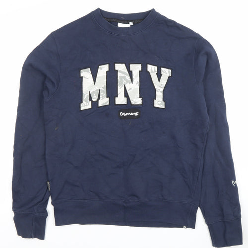 Money Mens Blue Graphic Logo Crew Neck Sweatshirt Size M