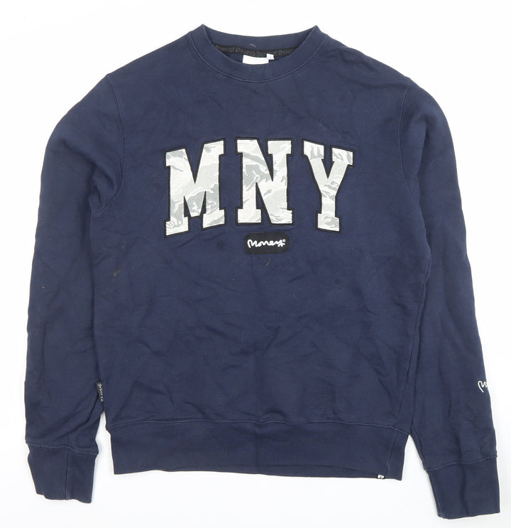 Money Mens Blue Graphic Logo Crew Neck Sweatshirt Size M