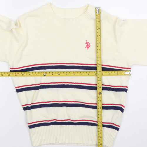 U.S. Polo Assn. Girls Ivory Striped Pullover Jumper 6-8 Years Cotton Crew Neck