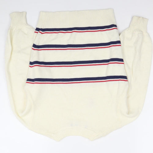 U.S. Polo Assn. Girls Ivory Striped Pullover Jumper 6-8 Years Cotton Crew Neck