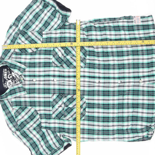 Jack & Jones Men's Green Plaid Short Sleeve Casual Button-Up Shirt Size L