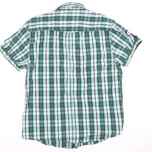Jack & Jones Men's Green Plaid Short Sleeve Casual Button-Up Shirt Size L
