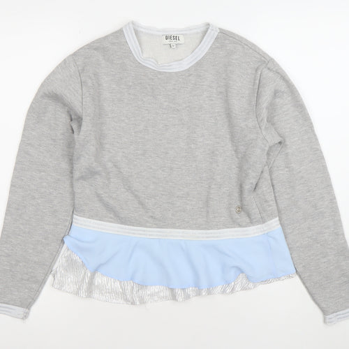 Diesel Womens Grey Blue Ruffle Hem Pullover Sweatshirt Size S
