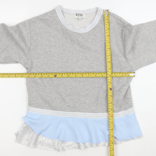 Diesel Womens Grey Blue Ruffle Hem Pullover Sweatshirt Size S