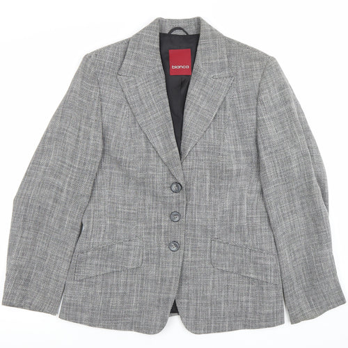 Bianca Womens Grey Size 12 Classic Wool Blend Herringbone Blazer