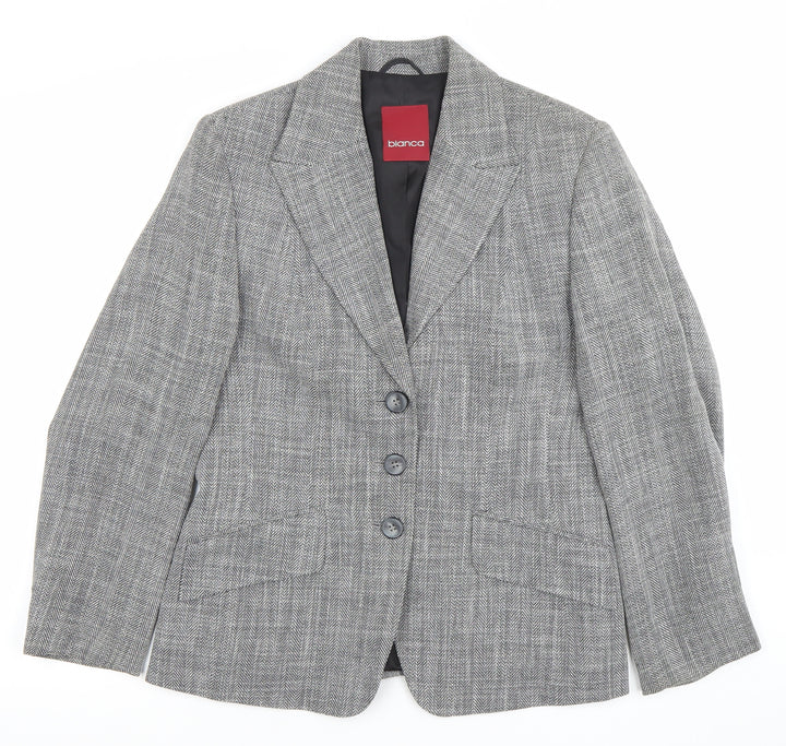 Bianca Womens Grey Size 12 Classic Wool Blend Herringbone Blazer