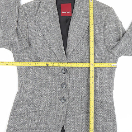 Bianca Womens Grey Size 12 Classic Wool Blend Herringbone Blazer