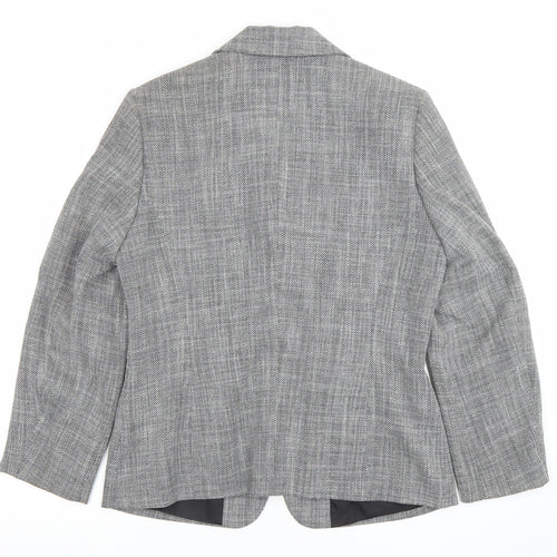 Bianca Womens Grey Size 12 Classic Wool Blend Herringbone Blazer