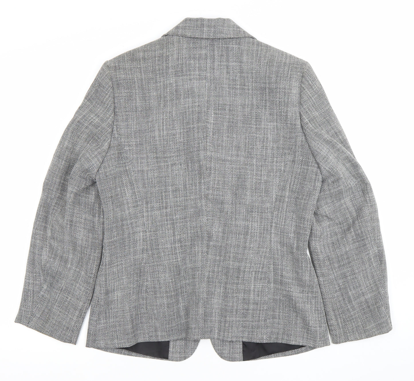 Bianca Womens Grey Size 12 Classic Wool Blend Herringbone Blazer