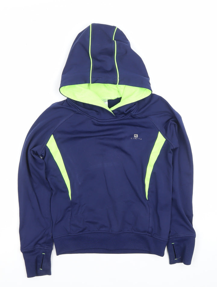 Decathlon Boys Blue and Neon Green Pullover Hoodie 6 Years Sportswear