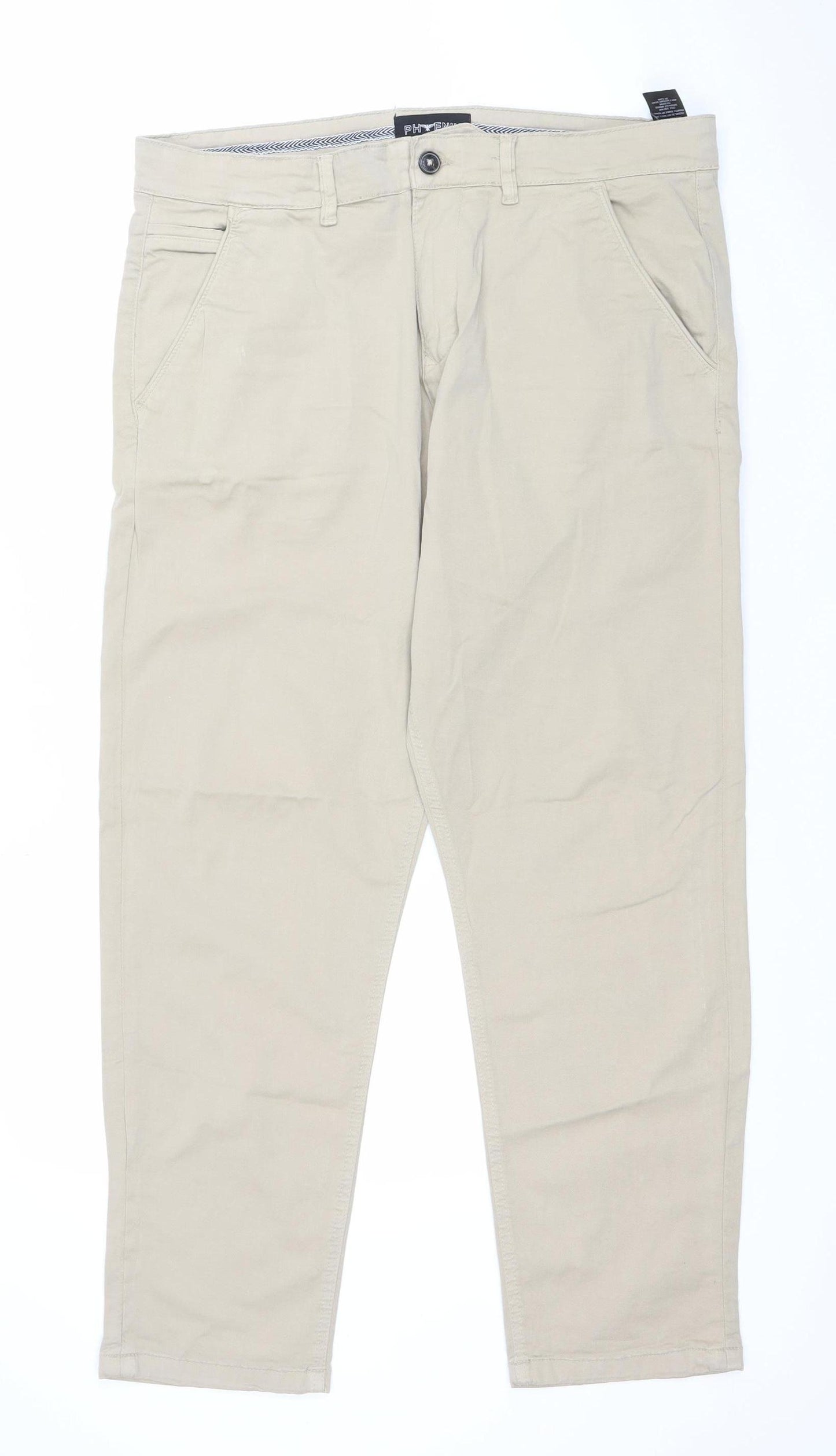 Phenix Men's Beige Chino Trousers 36 Regular Cotton Stretch