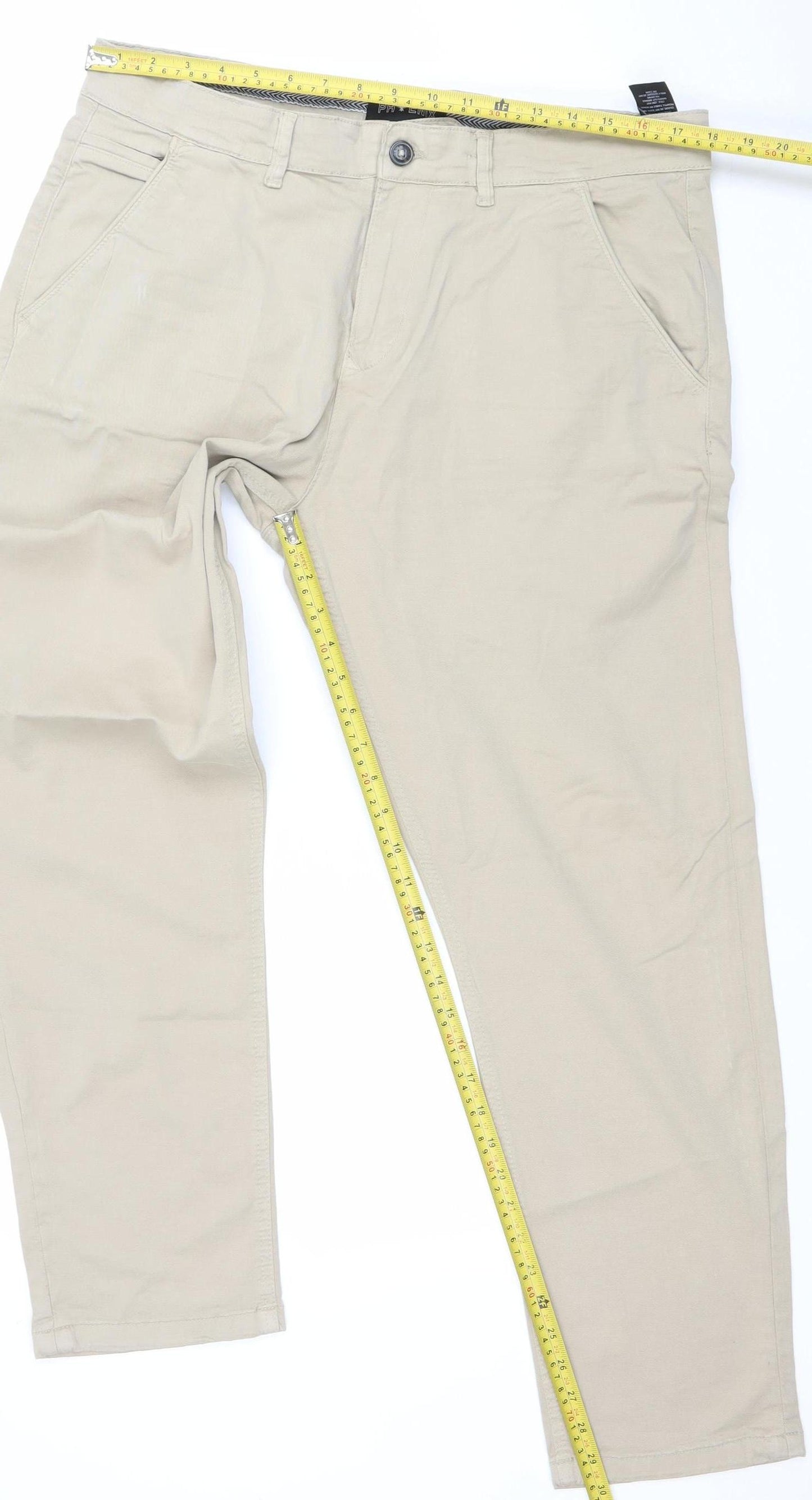 Phenix Men's Beige Chino Trousers 36 Regular Cotton Stretch