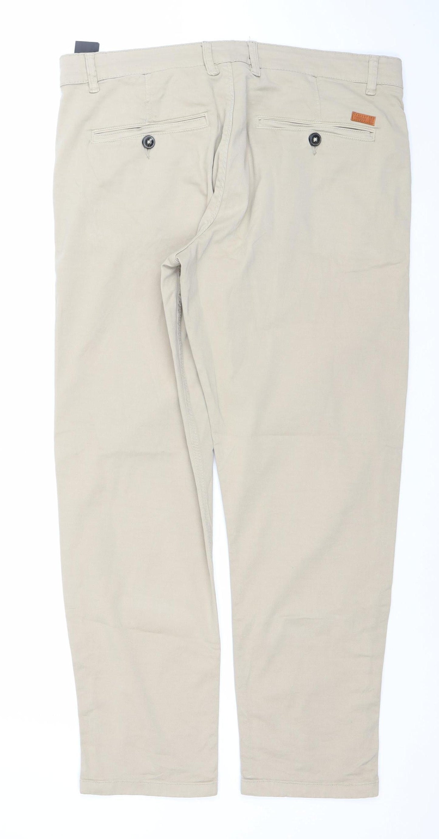 Phenix Men's Beige Chino Trousers 36 Regular Cotton Stretch