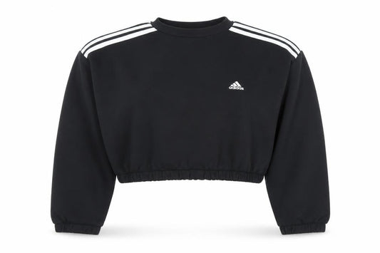 Front view of Adidas women’s black m cropped crew neck sweatshirt