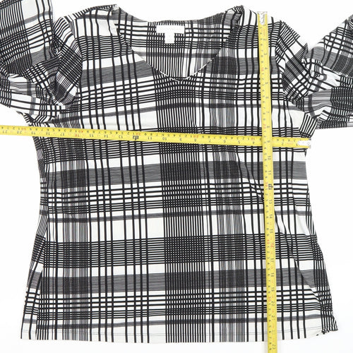 Charter Club Women's Black Check Puff Sleeve Petite L Blouse Top
