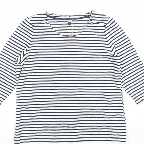 DASH Women’s Blue Striped 3/4 Sleeve Cotton Nautical T-Shirt Size 12
