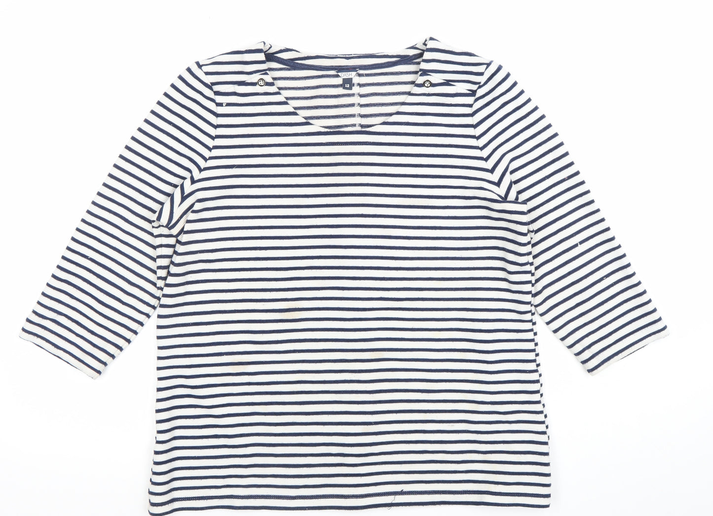 DASH Women’s Blue Striped 3/4 Sleeve Cotton Nautical T-Shirt Size 12