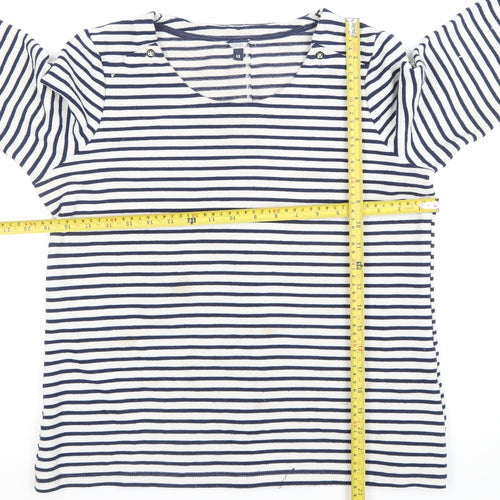 DASH Women’s Blue Striped 3/4 Sleeve Cotton Nautical T-Shirt Size 12