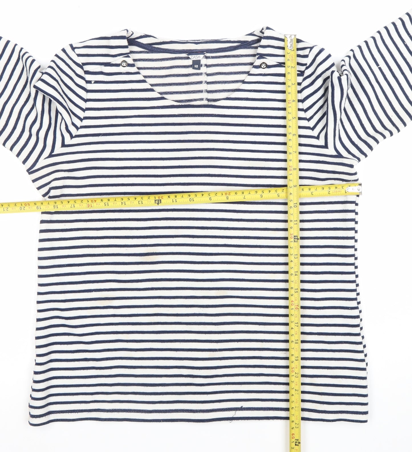 DASH Women’s Blue Striped 3/4 Sleeve Cotton Nautical T-Shirt Size 12