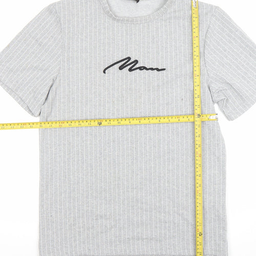 boohooMAN Men's Grey Striped Short Sleeve Crew Neck T-Shirt Size S