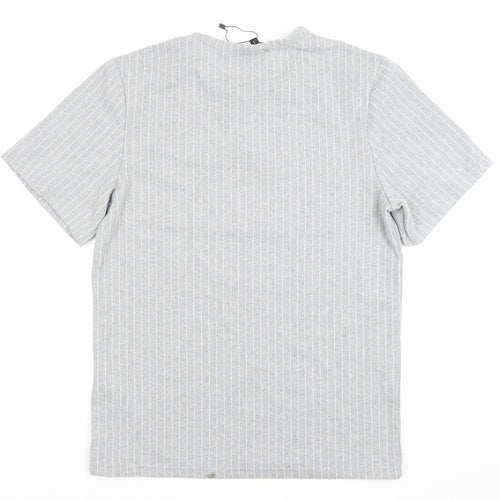 boohooMAN Men's Grey Striped Short Sleeve Crew Neck T-Shirt Size S
