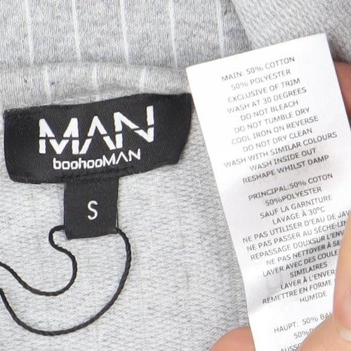 boohooMAN Men's Grey Striped Short Sleeve Crew Neck T-Shirt Size S