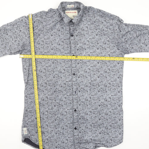 FOUR RANK Men's Grey Floral Long Sleeve Cotton Button-Up Shirt XL