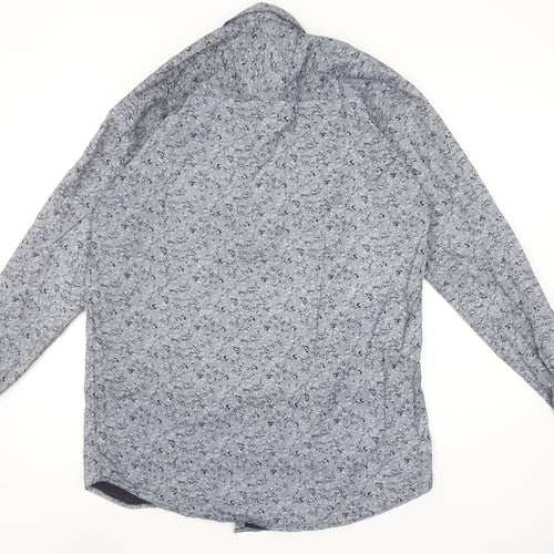 FOUR RANK Men's Grey Floral Long Sleeve Cotton Button-Up Shirt XL