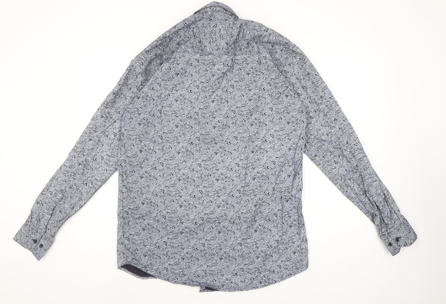 FOUR RANK Men's Grey Floral Long Sleeve Cotton Button-Up Shirt XL