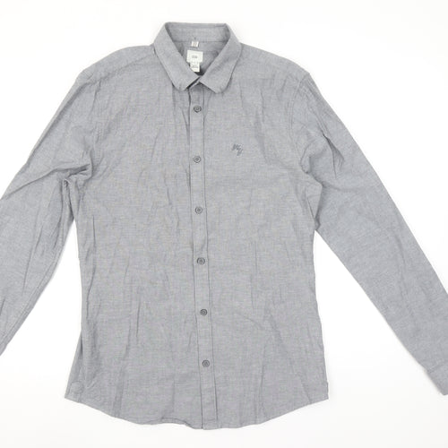 River Island Men's Grey Long Sleeve Stretch Button-Up Shirt S