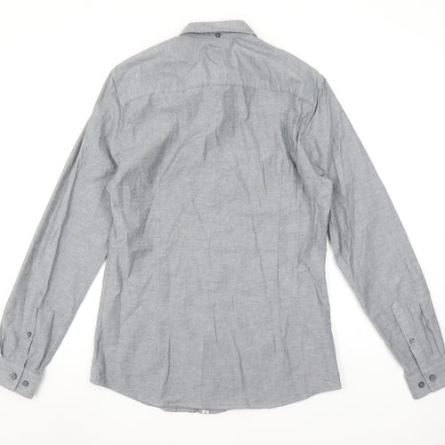 River Island Men's Grey Long Sleeve Stretch Button-Up Shirt S