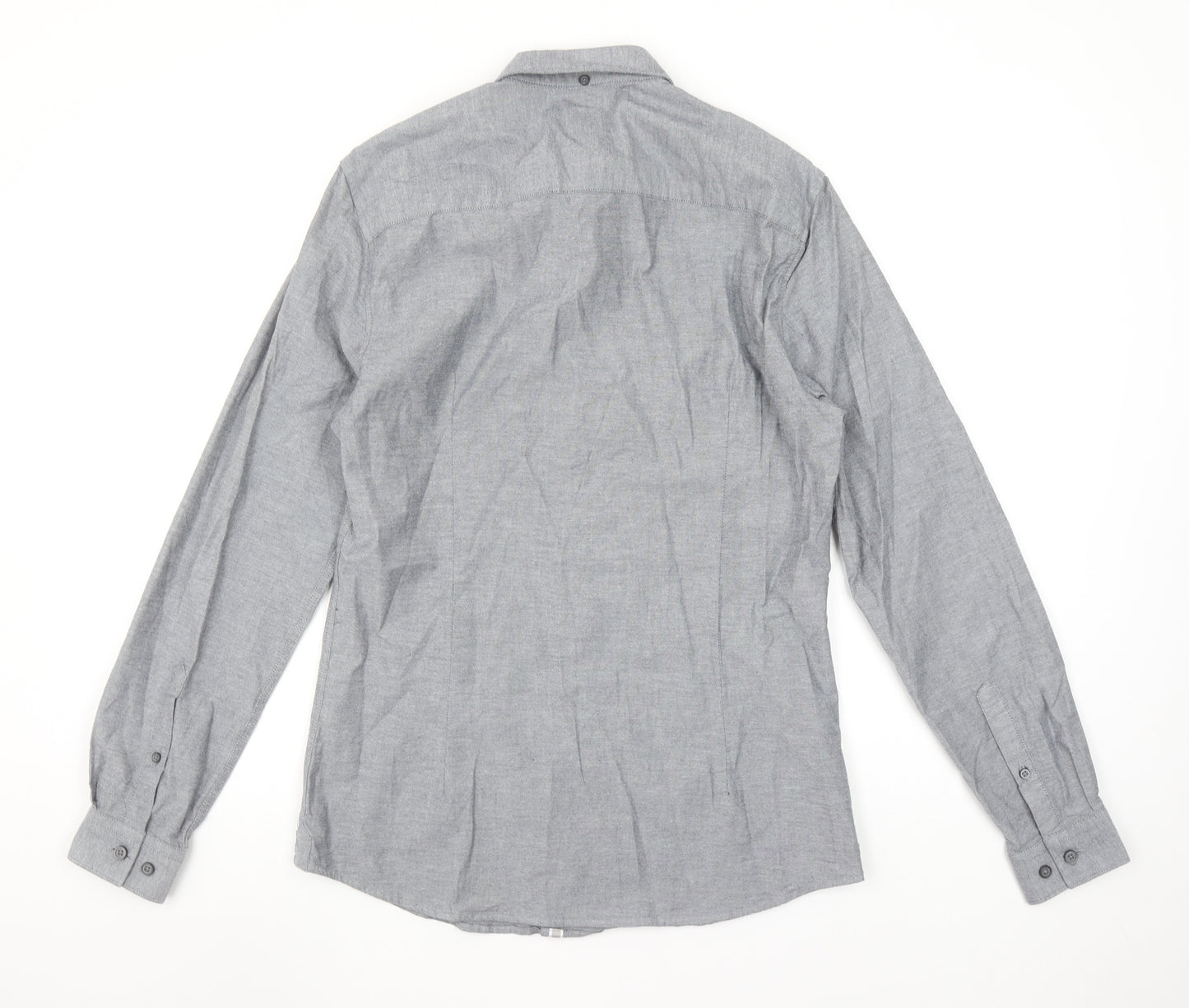 River Island Men's Grey Long Sleeve Stretch Button-Up Shirt S