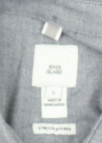 River Island Men's Grey Long Sleeve Stretch Button-Up Shirt S