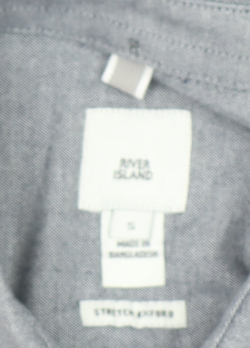 River Island Men's Grey Long Sleeve Stretch Button-Up Shirt S